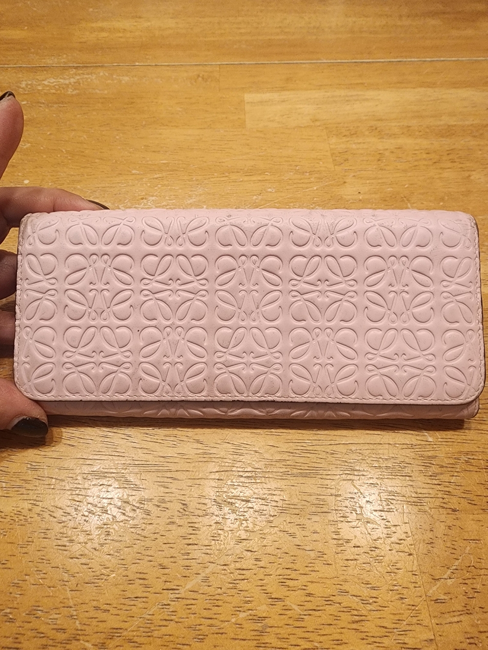 Loewe long pink embossed calfskin anagram continental wallet all-over monogram